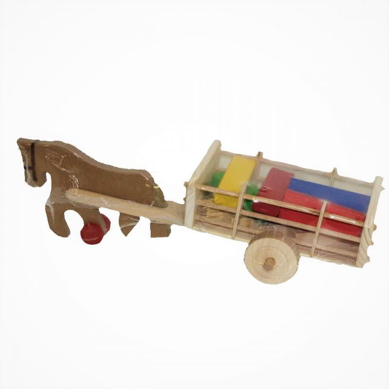 Fa lovaskocsi színes építőkockákkal