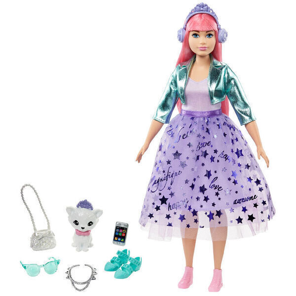 Barbie: Hercegnő kaland – Rózsaszín hajú molett baba kiscicával