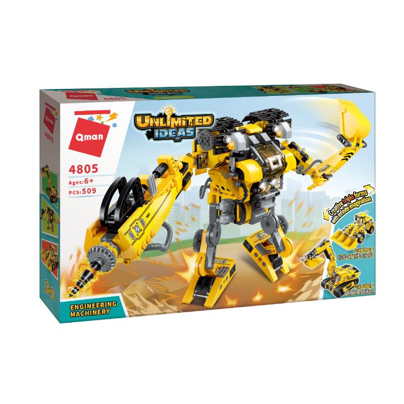 QMAN – 3 az-1-ben: munkagép robot, kanalas rakodógép vagy lánctalpas marógép építőjáték (509 darab)