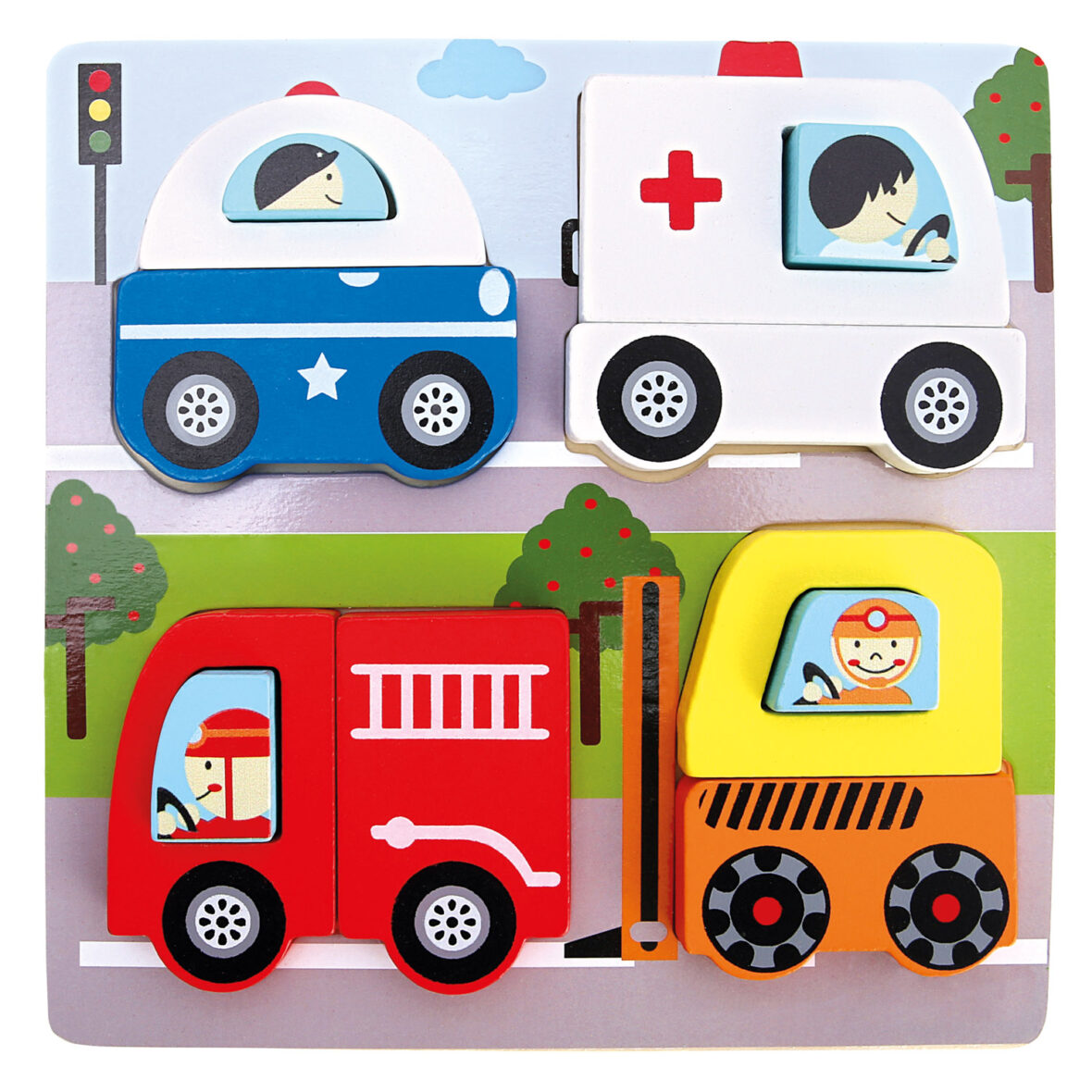 Bino – Magasított fa puzzle (mentőjárművek)
