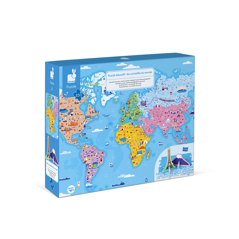 Janod – A világ látványosságai oktató puzzle és 3D kiegészítők (350 darab)