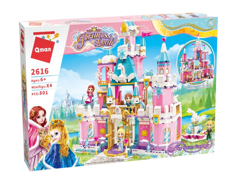 QMAN – Leah hercegnő nagy havas hattyú kastélya – építőjáték lányoknak (801 darab építőkocka)vas hattyú kastélya